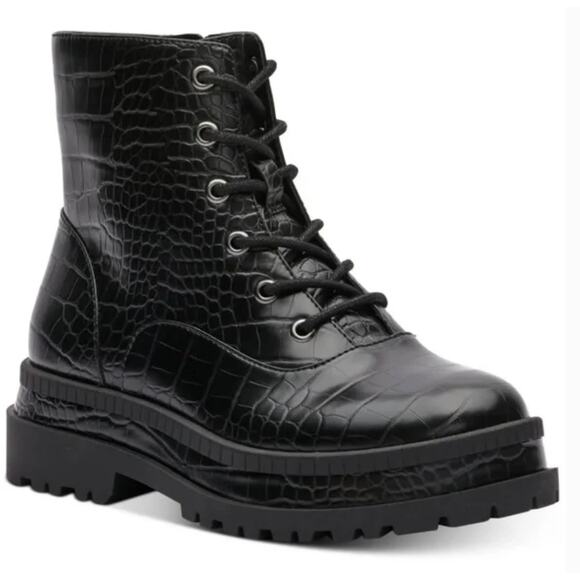 Jessica Simpson Enita Combat Boots 8 Black NWOT Ankle Booties Lace Grunge Croc - Picture 1 of 8